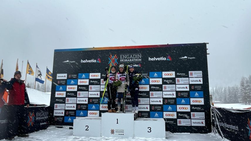 Das Frauenpodest am Engadin Skimaraton. Foto: Jon Duschletta