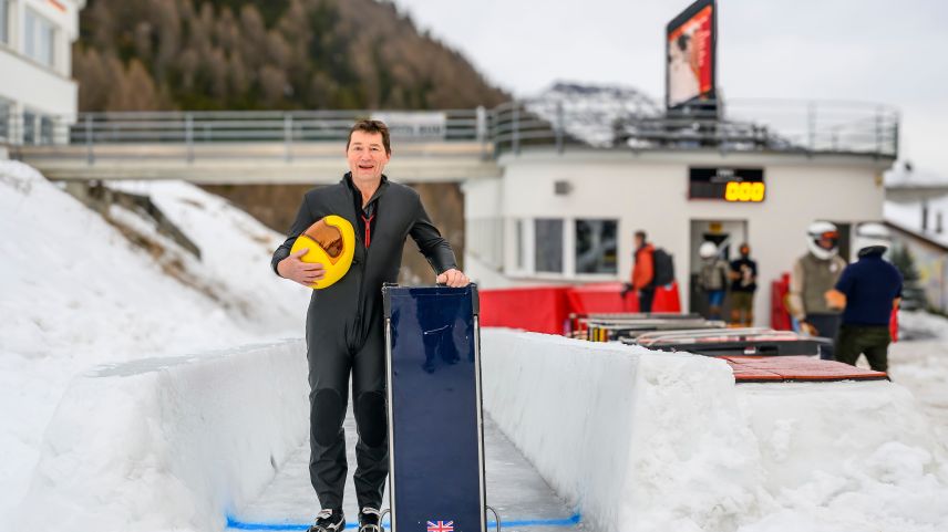 Bahneröffnung zum Jubiläum 2024 durch James Sunley, Präsident des Cresta Club SMTC. Foto: fotoswiss.com/giancarlo cattaneo