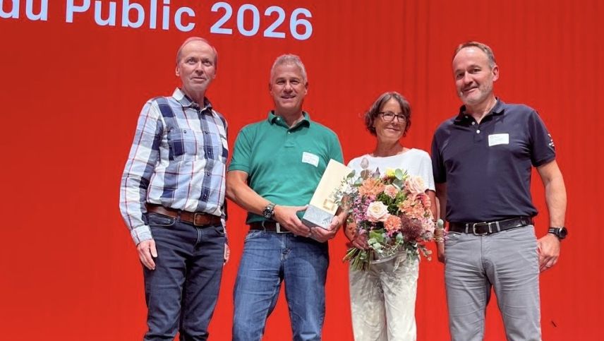 Strahlende Gewinner: Philipp Gunzinger, Joachim Koppenberg, Rebekka Hansmann und Claudio Duschletta. Foto: Jon Duschletta