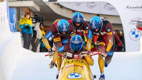 Team Lochner (GER) legten schon beim Start den Grundstein für den Sieg im 4er-Bob. Foto: fotoswiss.com/Giancarlo Cattaneo