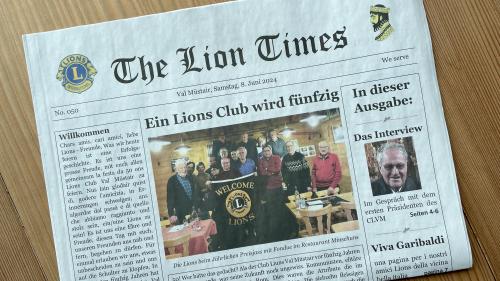 Pel giubileum ha il Club da Liuns Val Müstair edi la «Lion Times» – üna  gazetta pels prüms 50 ons dal club (fotografia: mad).