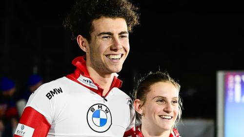 Im Skeleton Team-Mixed-Rennen in Altenberg erreichten die Engadiner Vinzenz Buff und Sara Schmied den 11. Rang. Foto: IBSF