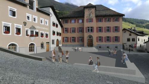 Cun pitschnas adattaziuns vain realiso a partir da meg 2024 il proget per imbellir la plazza da scoula a Zuoz, cha la populaziun vaiva già appruvo l’an 2022. fotografia: mad