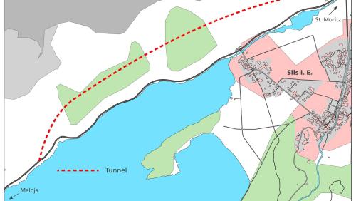 So soll der Tunnel einst verlaufen. Visualisierung: Tiefbauamt Graubünden