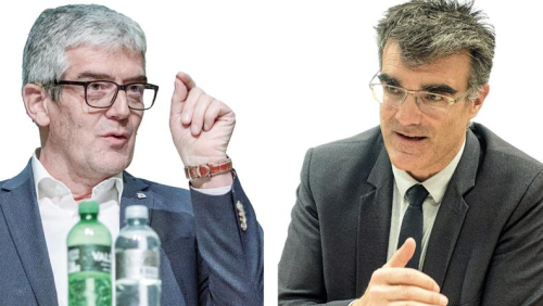 Die Regierungsräte Jon Domenic Parolini und Marcus Caduff freuen sich auf die Freestyle-WM. Fotos: D.Zaugg/R.Stifel